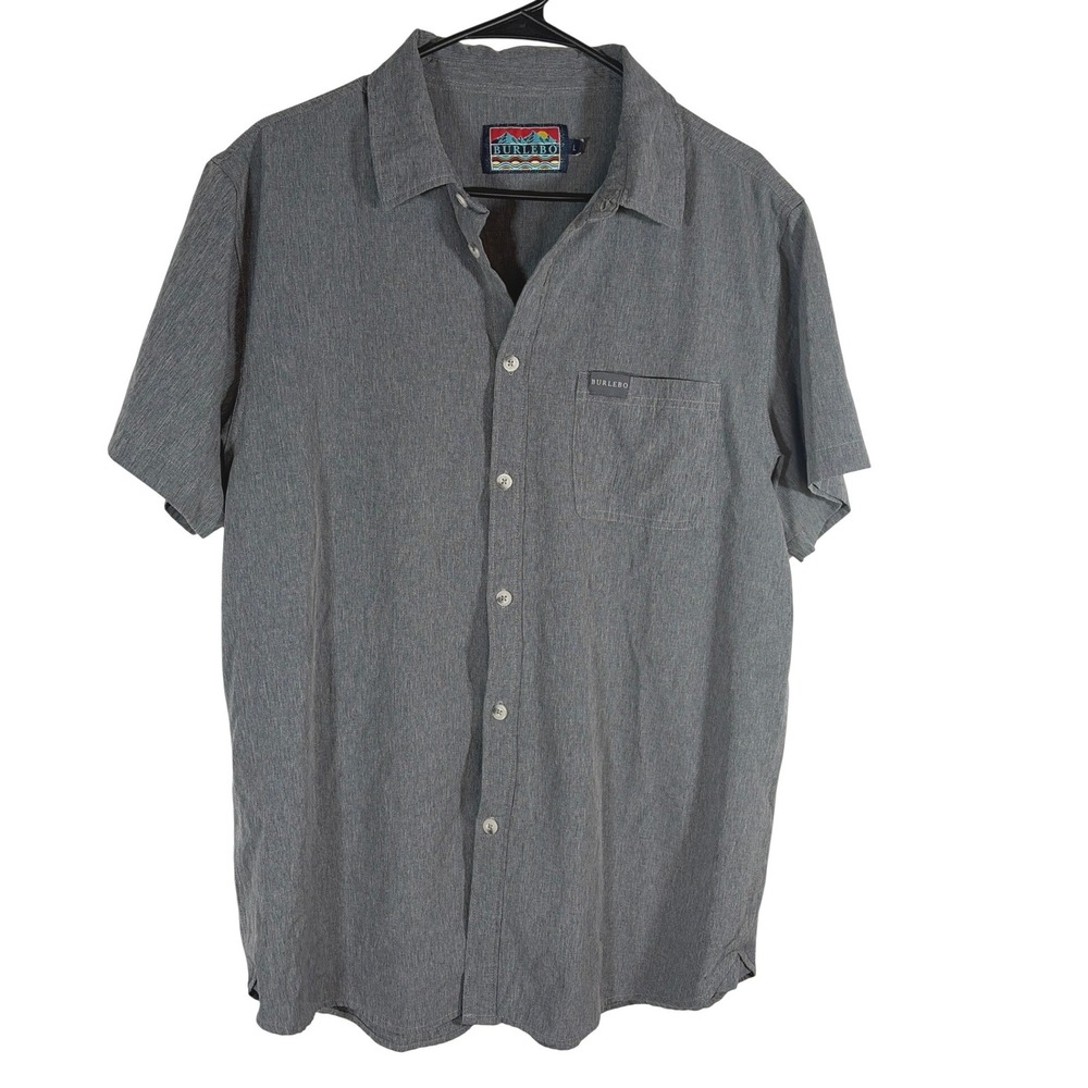 Burlebo Mens Outdoor Performance Travel Button Down Shirt Heathered Gray L